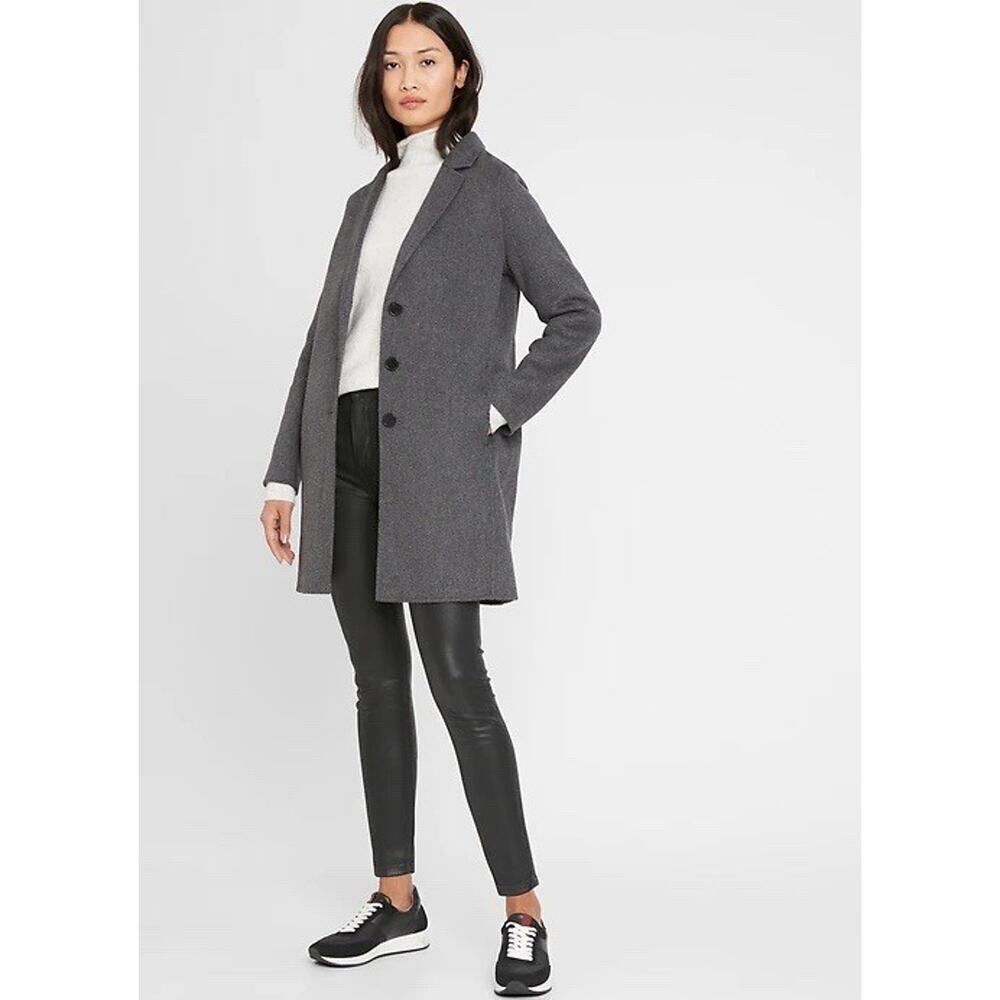 Banana Republic Wool Blend Double-Face Top Coat S Dark Heather Gray Unlined